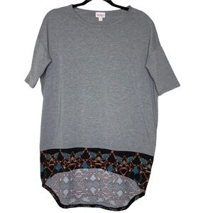 𝅺NEW - Lularoe Irma Solid Gray w/ Tribal Aztec Print on Black - Size XXS